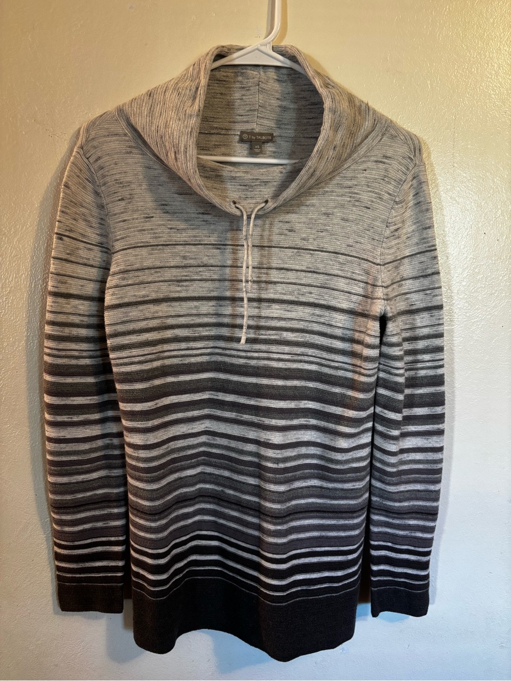 Talbots Gray Ombre Stripe Cowl-Neck Sweater